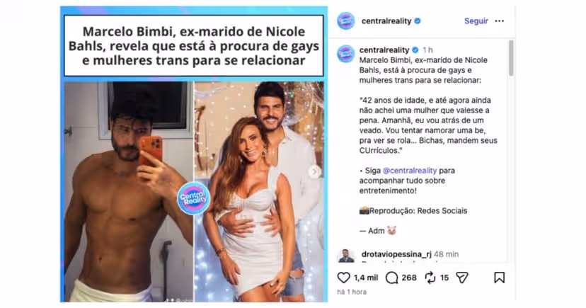 Publicação sobre Marcelo Bimbi (Foto: Reprodução / Instagram) Publicação sobre Marcelo Bimbi (Foto: Reprodução / Instagram)