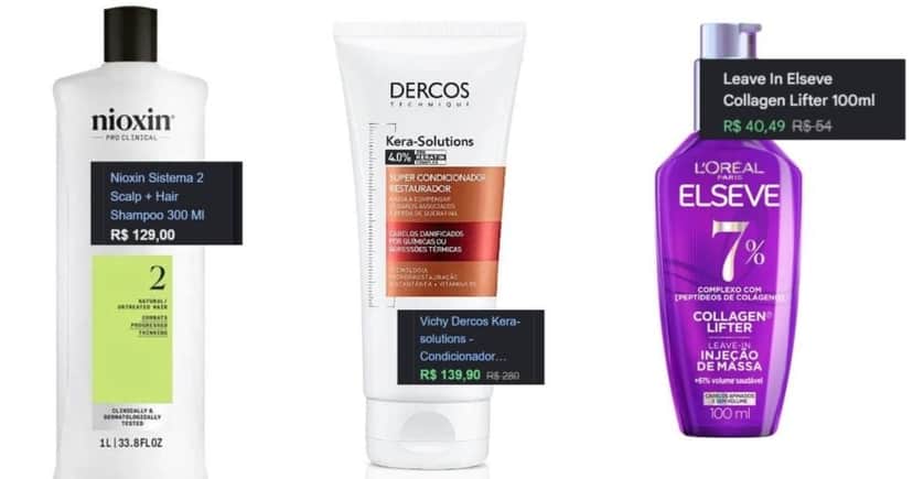 Lista de shampoos, séruns e condicionadores (Foto Reprodução/Montagem/Lennita/TV Foco/Canva/Google Shopping/Lennita) Lista de shampoos, séruns e condicionadores (Foto Reprodução/Montagem/Lennita/TV Foco/Canva/Google Shopping/Lennita)