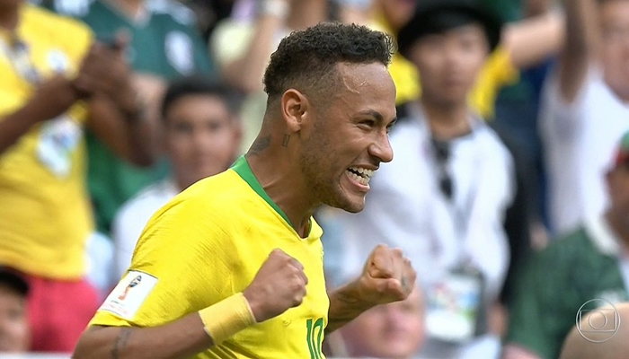 Neymar no jogo entre Brasil x México na Copa do Mundo da Rússia (Foto: Reprodução/Glob