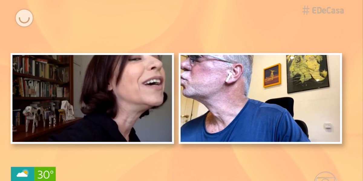 Luiz Fernando Guimarães e Fernanda Torres trocam beijo virtual no 'É de Casa' - Foto: Reprodução/Globoplay