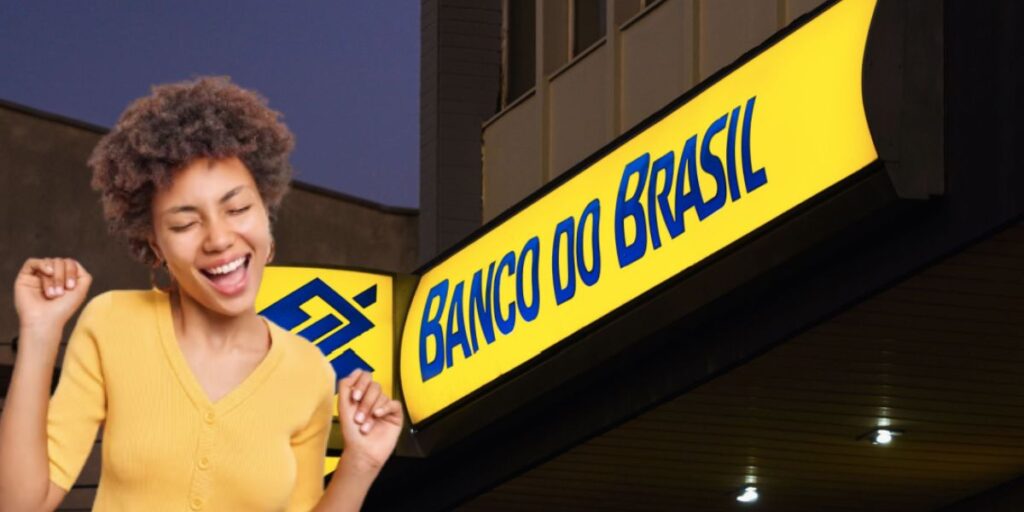 Mulher feliz e agência do Banco do Brasil (Fotos: Reproduções / Internet / Freepik)