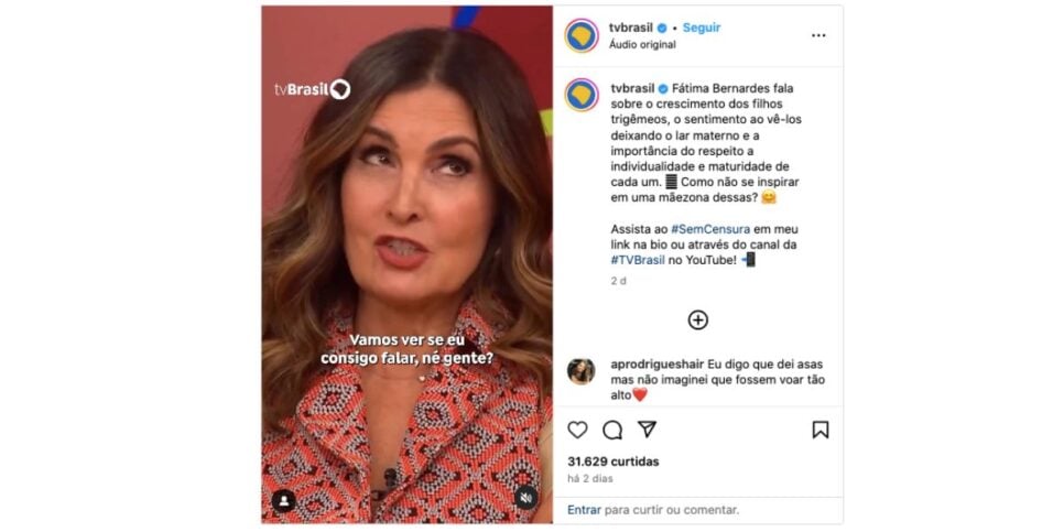 Fátima Bernardes durante entrevista no Sem Censura (Foto: Reprodução / Instagram) 