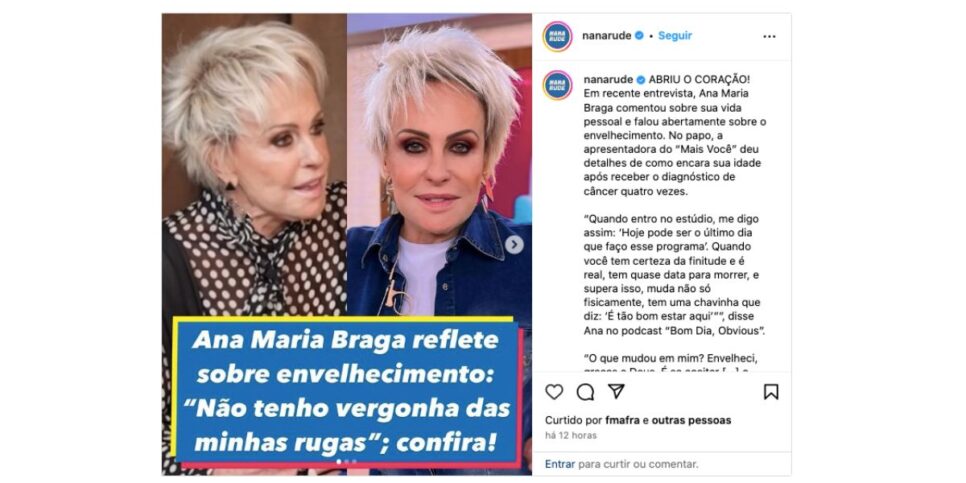 Declaração de Ana Maria (Foto: Reprodução / Instagram) 