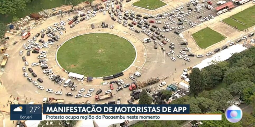 Manifestação motoristas Uber e 99 (Foto: Reprodução / Globo) 