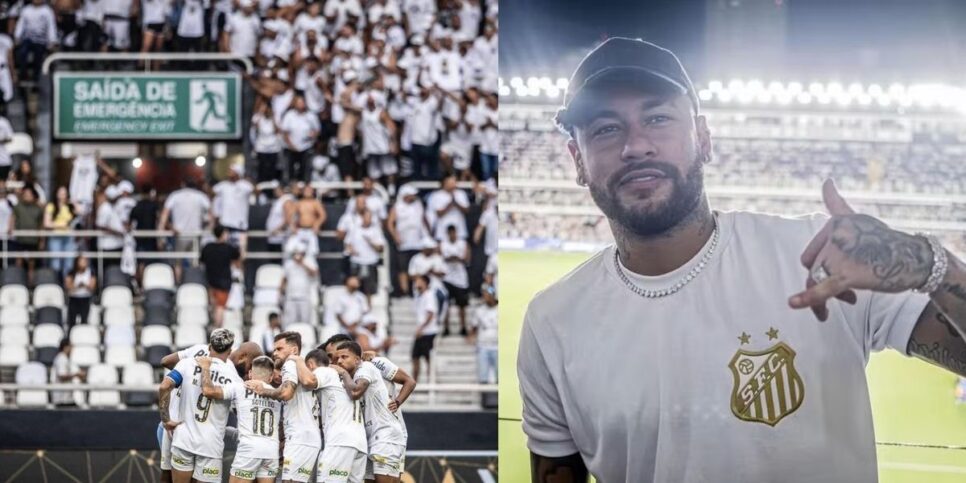 Time do Santos em campo / Neymar - Montagem TVFOCO