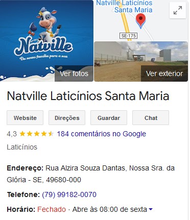 Status da empresa até então responsável pela marca de leite Natville (Foto: Reprodução / Google Maps)